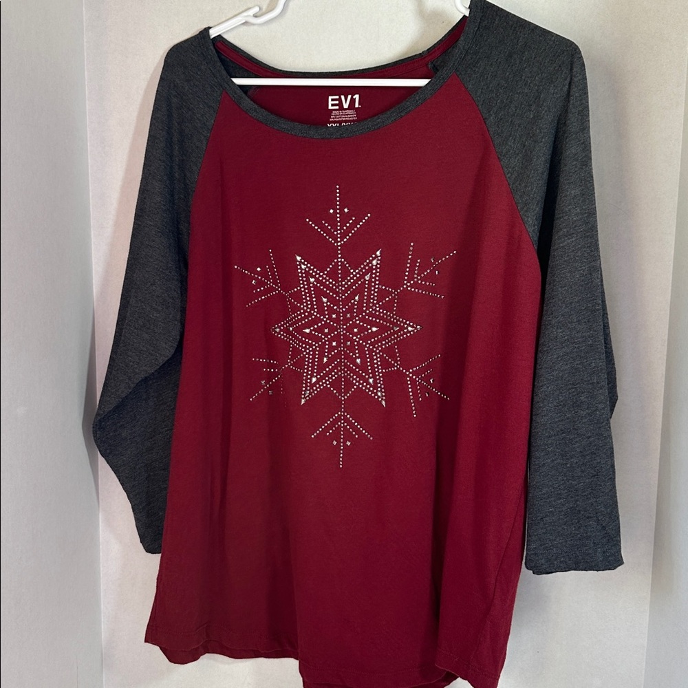 EV1 burgundy and gray snowflake long sleeve top size XXL